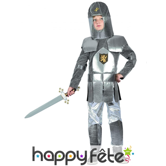 Costume d'enfant chevalier en armure argentée