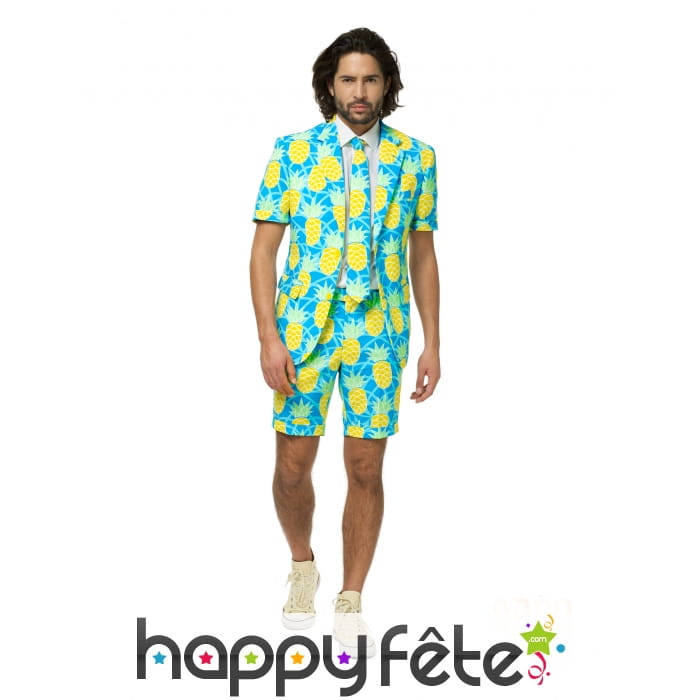Costume d'été 3 pièces motif ananas pour homme