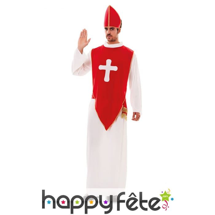 Costume d'Évêque rouge et blanc pour adulte