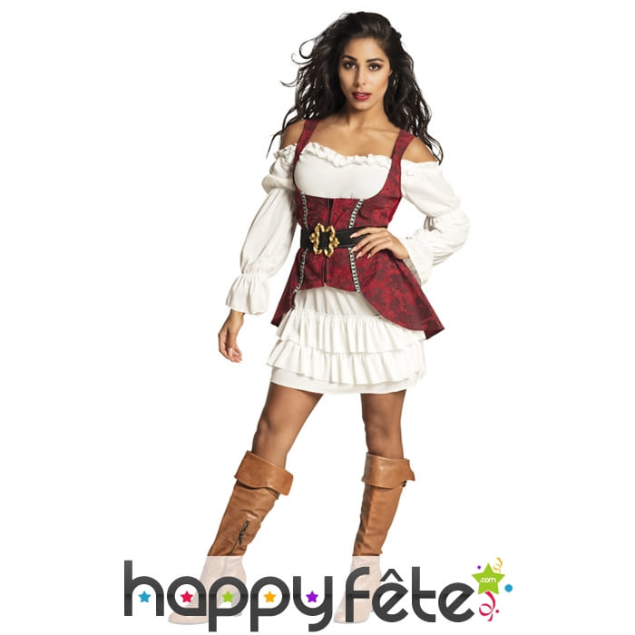 Costume de femme pirate rouge et blanc