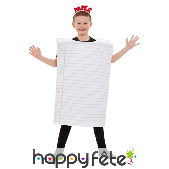 Costume de feuille de papier lignée pour enfant