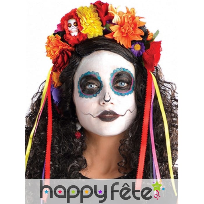 Couronne de fleurs Dia de los Muertos colorée