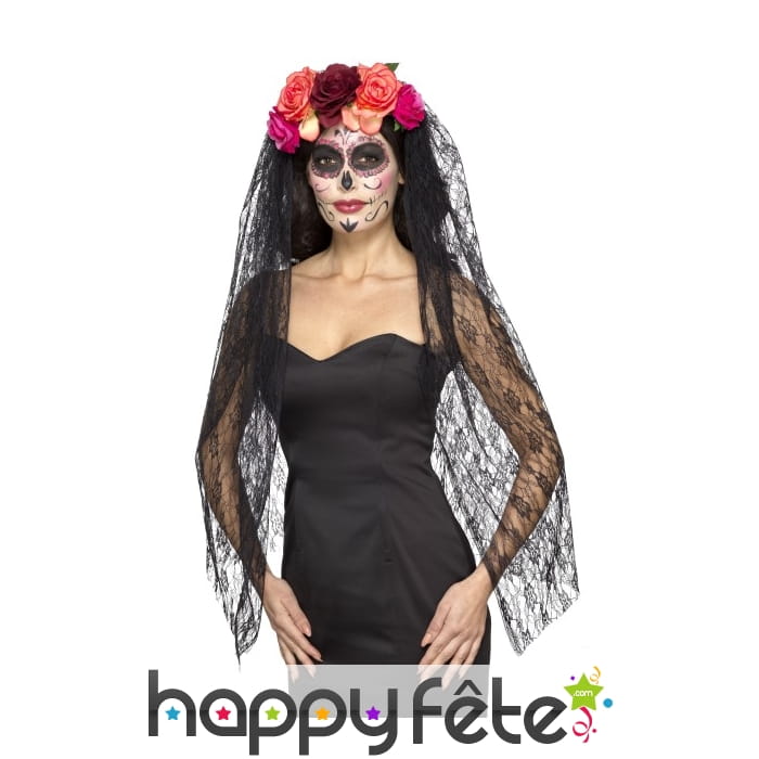 Couronne de fleurs jour des morts avec voile