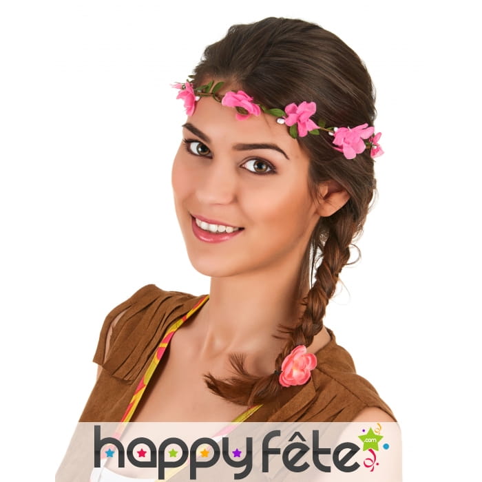 Couronne de fleurs roses en tissu