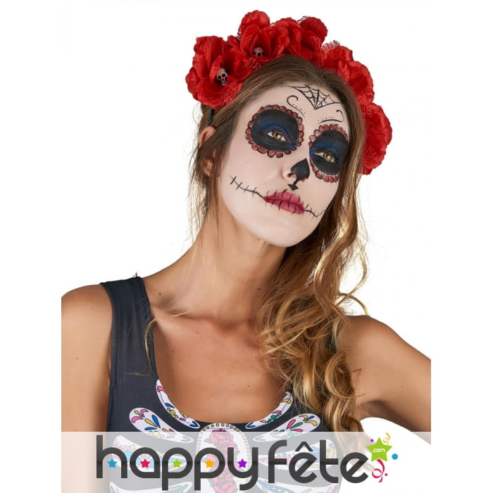 Couronne de fleurs rouge Dia De Los Muertos