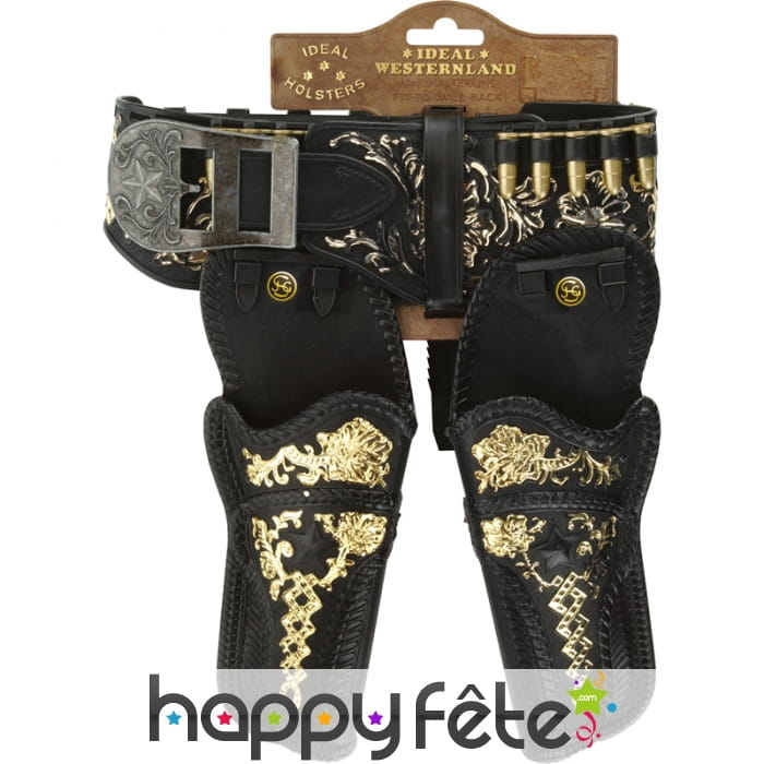 Ceinture double holster à motifs, noir doré