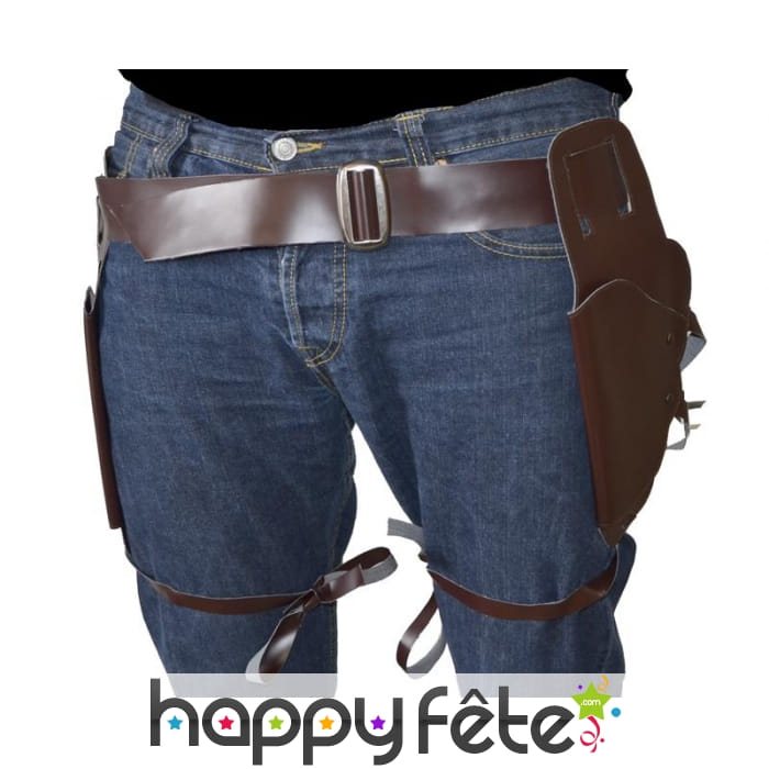 Ceinture double holster marron, premier prix