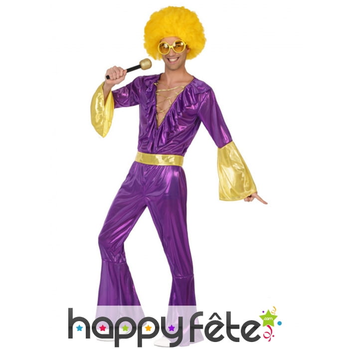 Combinaison disco holographique violet et or