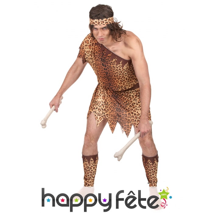Costume d'homme des cavernes motifs léopard
