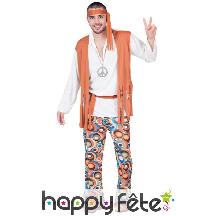 Costume de hippie pour homme, tunique orange