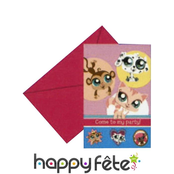 Cartes d'invitation + enveloppes Little Pet Shop