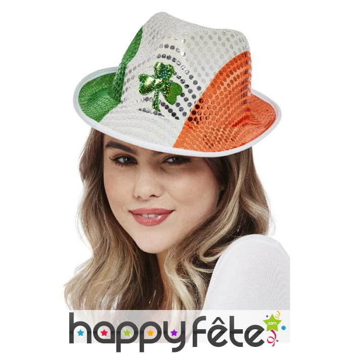 Chapeau drapeau irlandais à sequins, St Patrick
