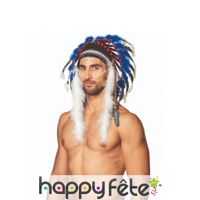 Coiffe d'indien avec perles et plumes colorées