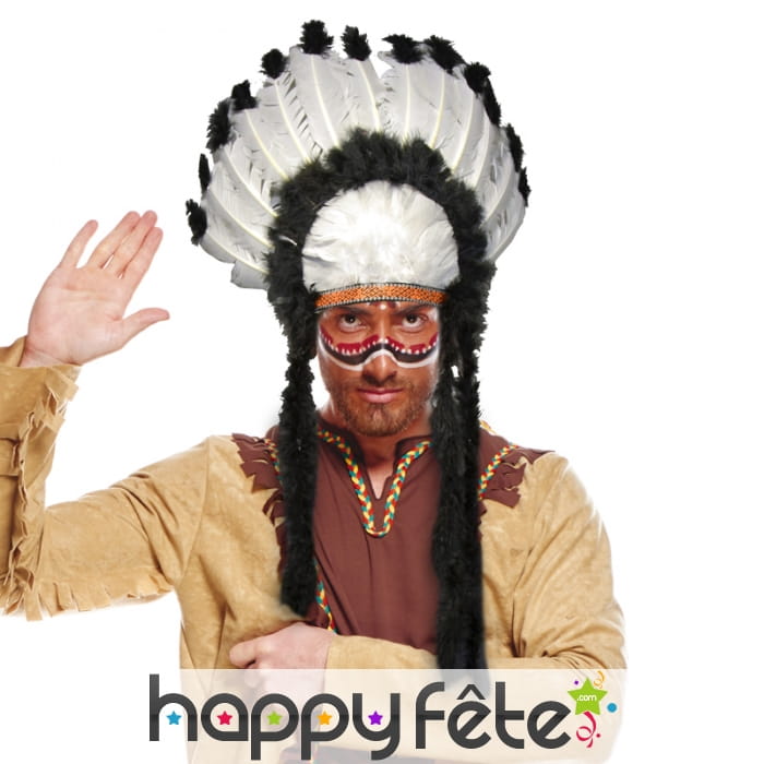 Coiffe d'indien noir et blanche