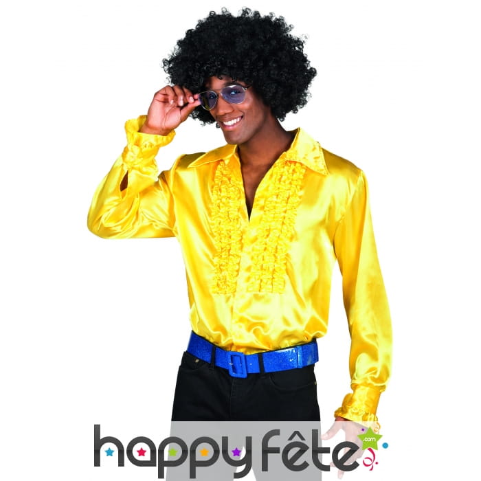Chemise disco jaune satinée pour homme