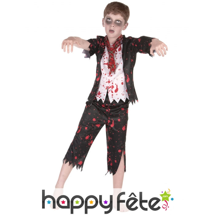 Costume de jeune écolier zombie noir et blanc