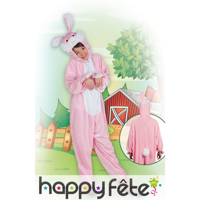 Combinaison de lapin rose peluche