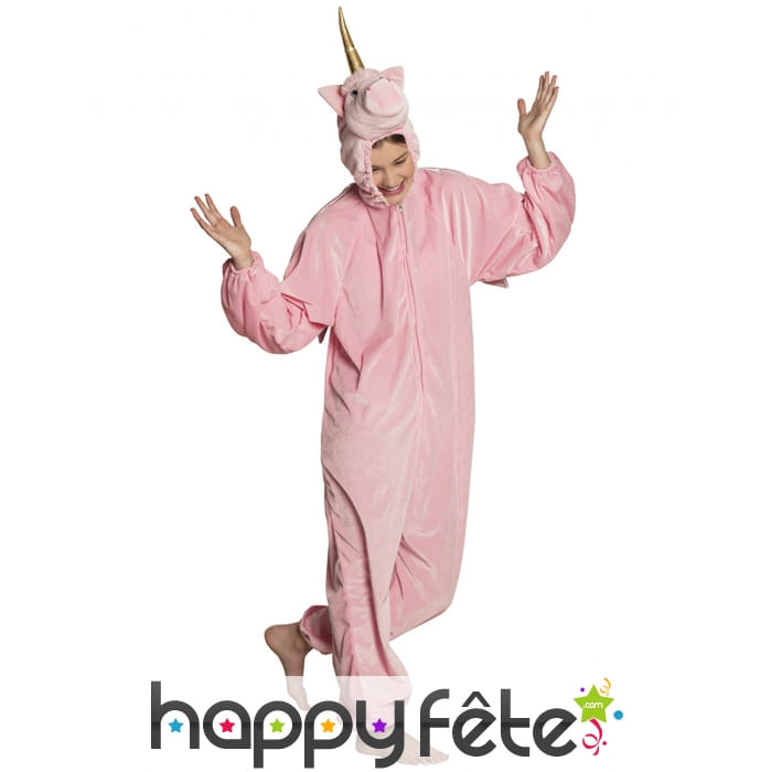 Combinaison de licorne rose avec capuche pour ado