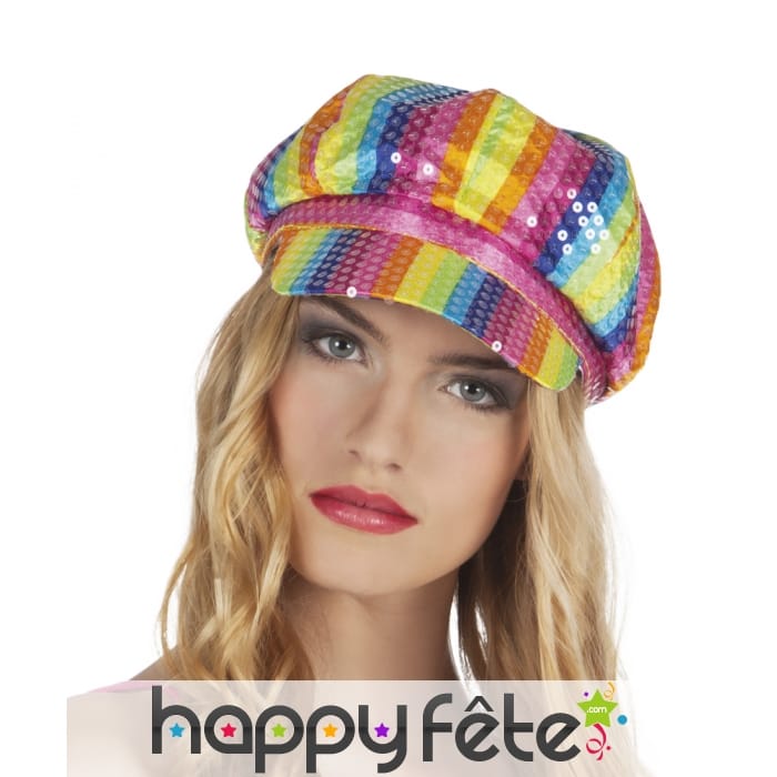 Casquette disco multicolore avec sequins