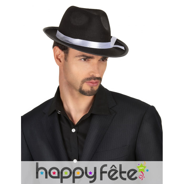 Chapeau de mafieux noir avec bande blanche, adulte