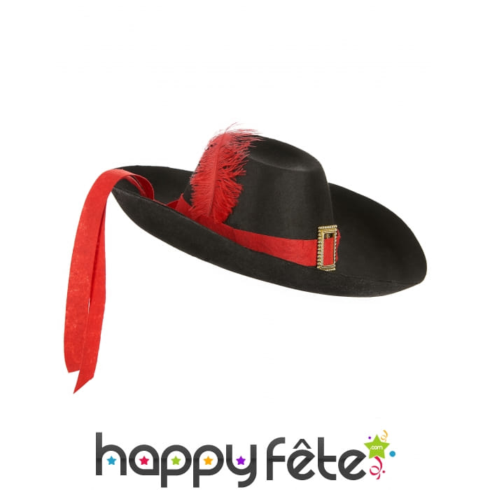 Chapeau de mousquetaire noir et rouge pour adulte