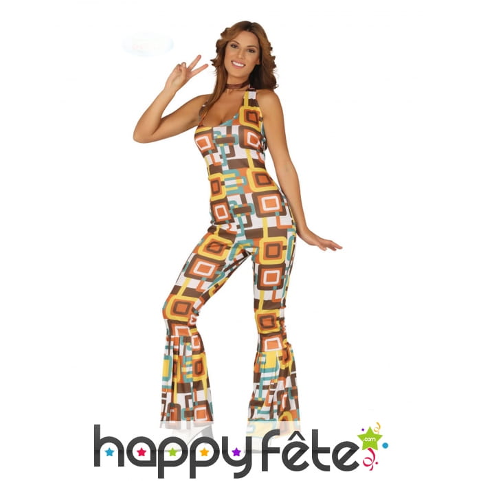 Combinaison disco motifs rectangle marron, femme