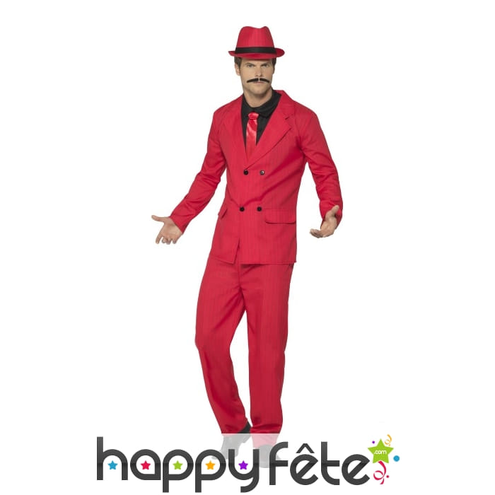 Costume de mafieux rouge, fines lignes noires