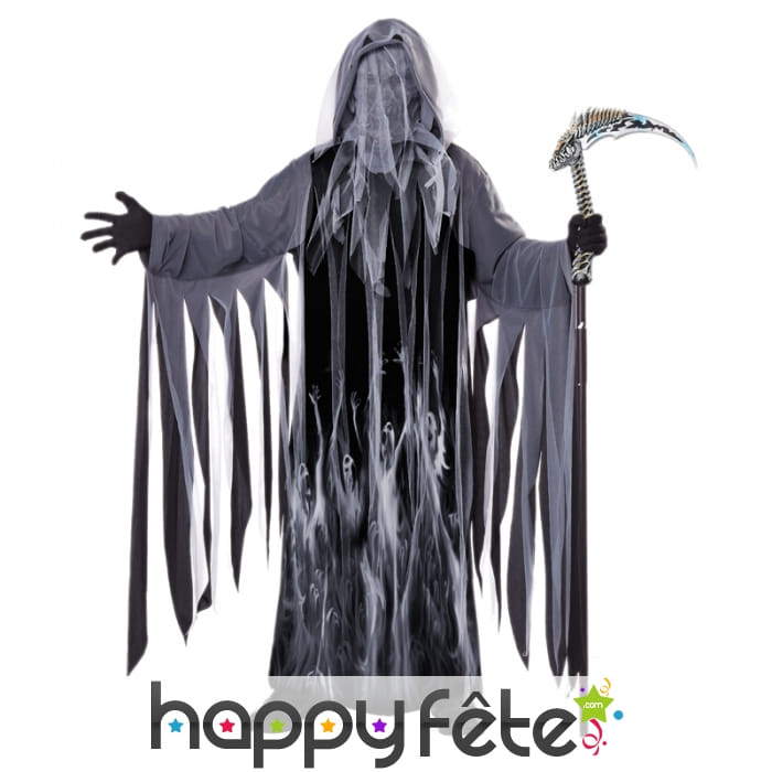 Costume de moissonneur d'âme gris sans visage