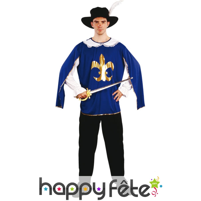 Costume de mousquetaire bleu pour adulte