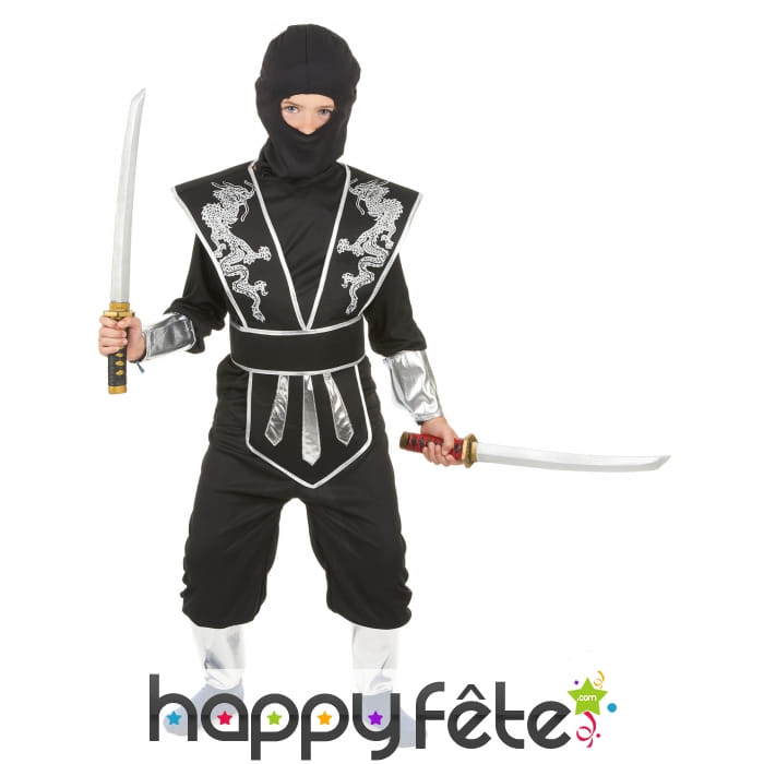 Combinaison de ninja noire argentée pour enfant