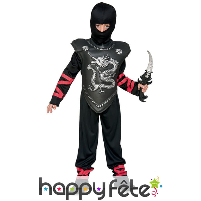 Costume de ninja noir plastron dragon, enfant