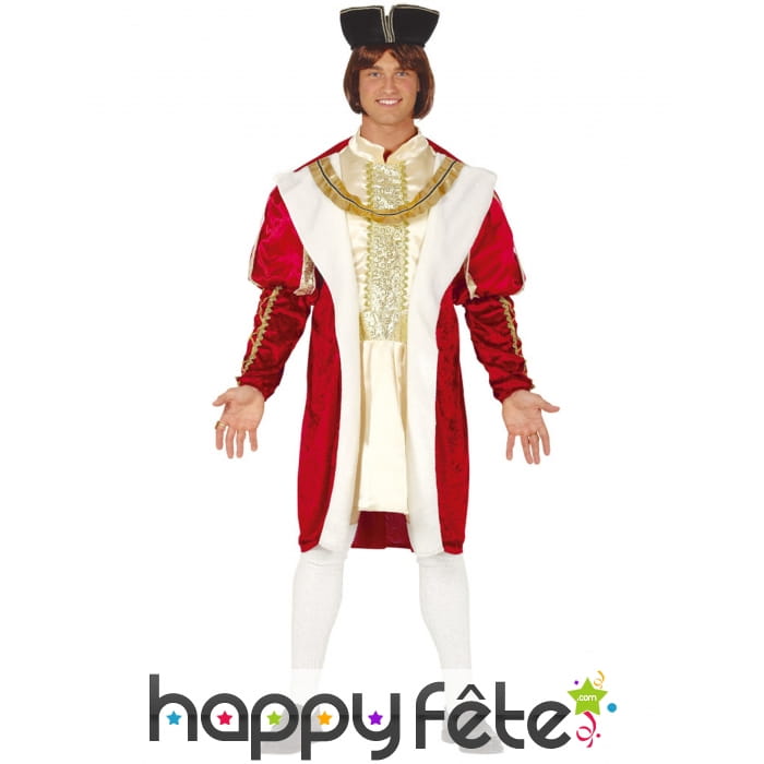 Costume de noble Moyen Age or et rouge chic