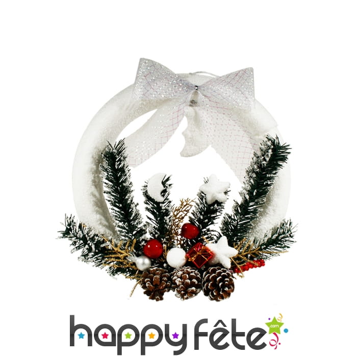 Couronne de noel blanche avec paillettes. 30 cm