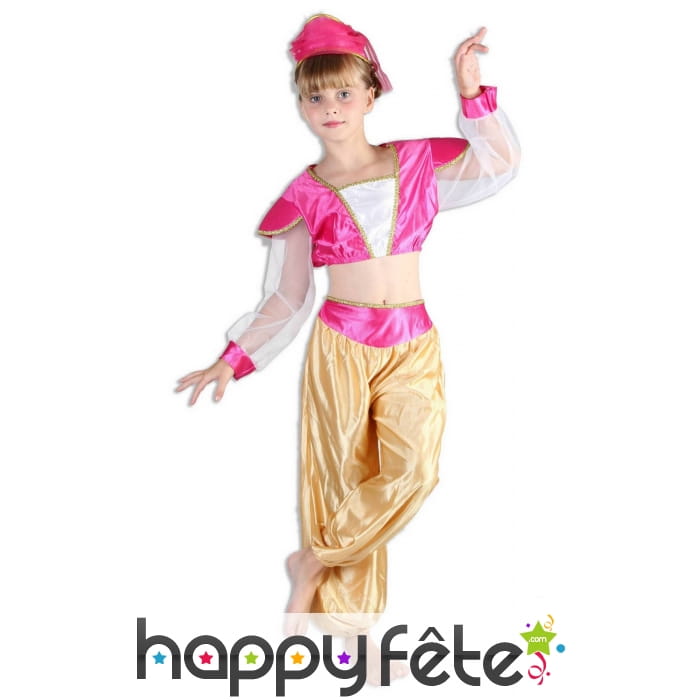 Costume danseuse orientale rose et or pour fille