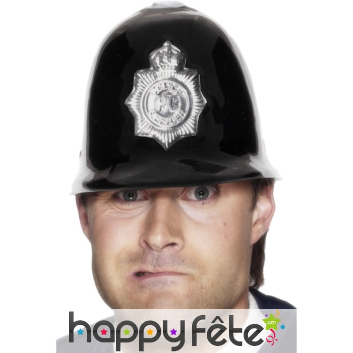 Casque de policier anglais noir avec insigne
