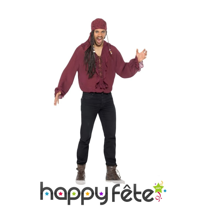 Chemise de pirate rouge foncée