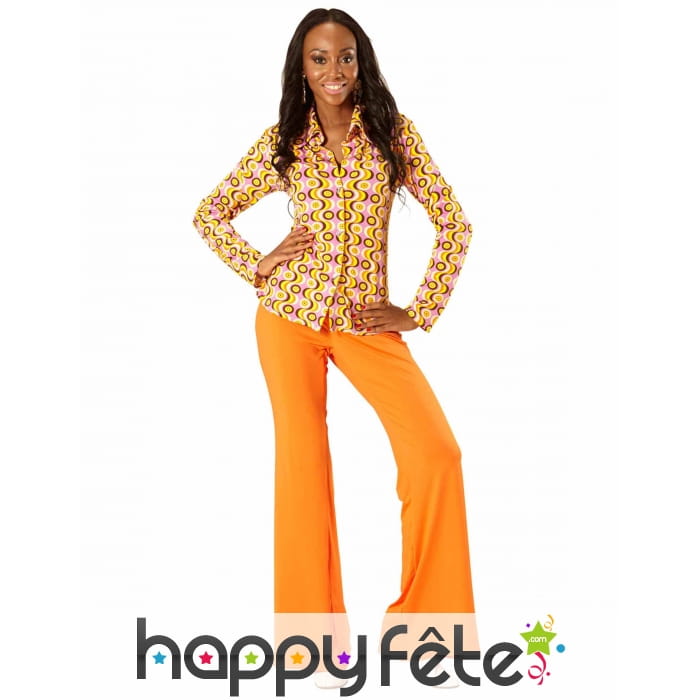 Chemise disco psychedelique orange femme
