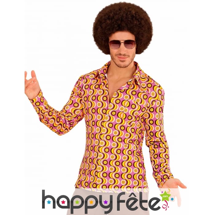 Chemise disco psychedelique orange homme