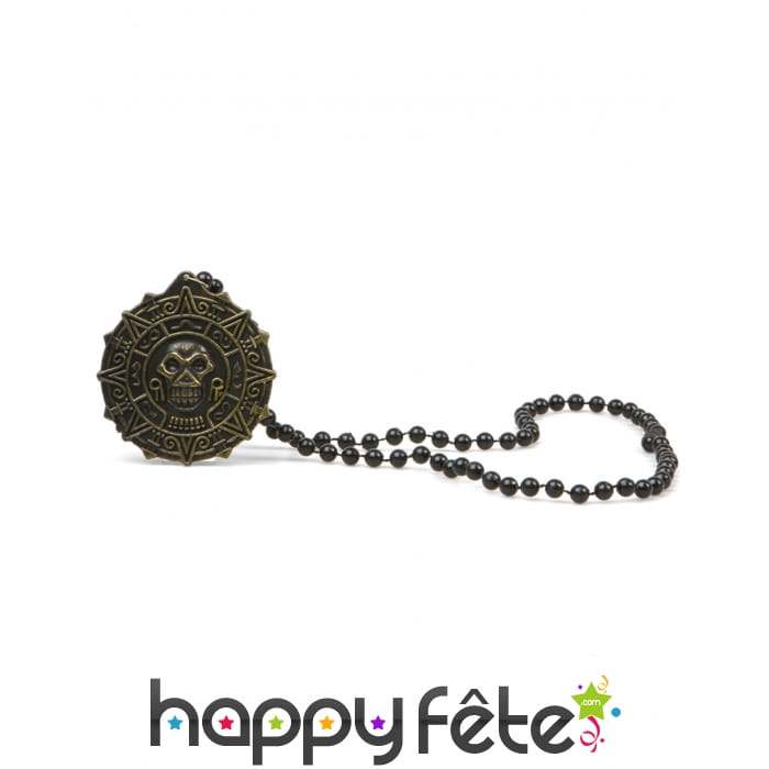 Collier de perles noires avec pendentif pirate