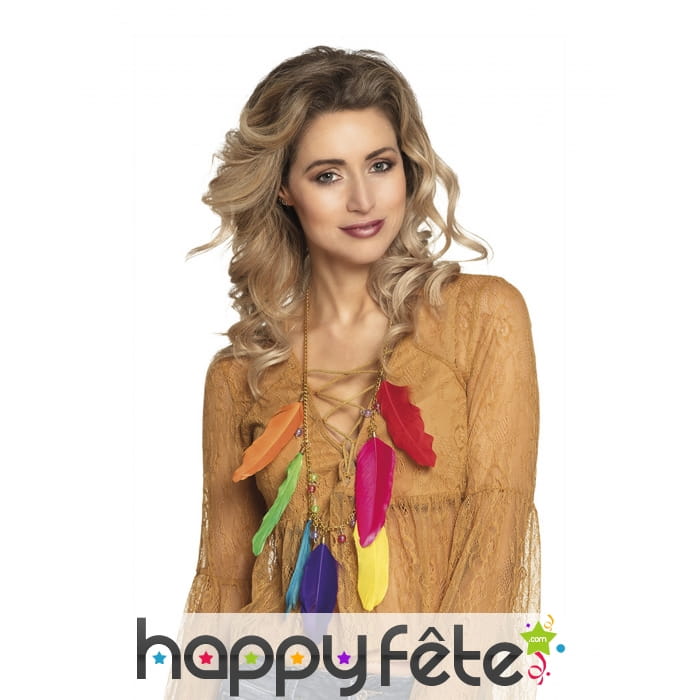 Collier de plumes colorées pour femme