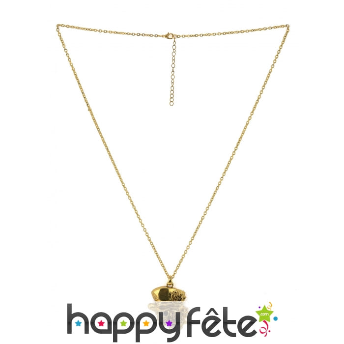 Collier doré pendentif tête de mort gothique