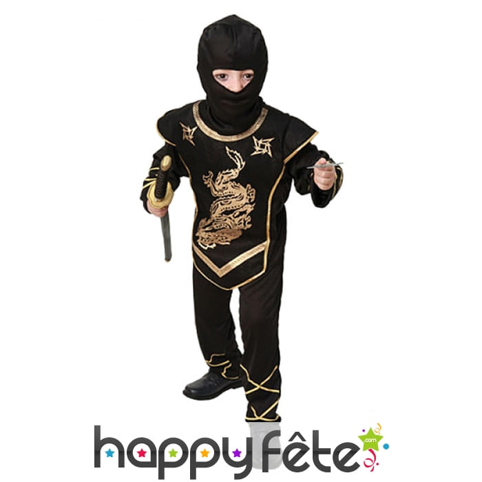 Combinaison de petit ninja noir imprimés dorés