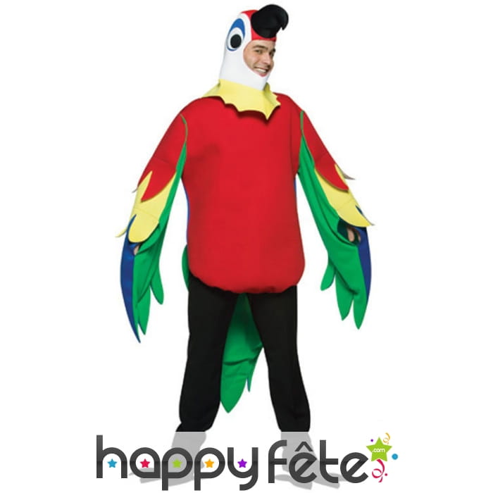 Costume de perroquet rouge et coloré pour adulte