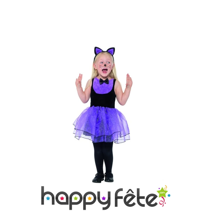 Costume de petit chat en tutu noir violet, enfant