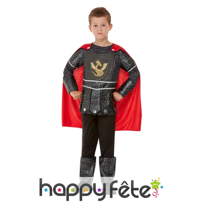 Costume de petit chevalier noir avec cape rouge