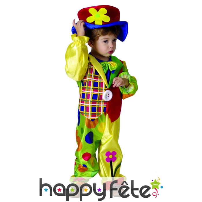 Costume de petit clown multicolore avec chapeau