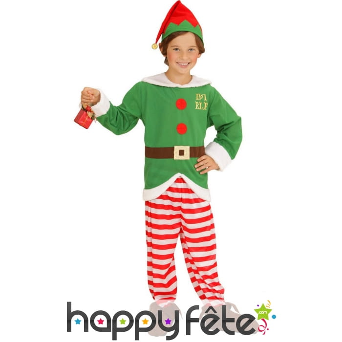 Costume de petit elfe de Noël rayé