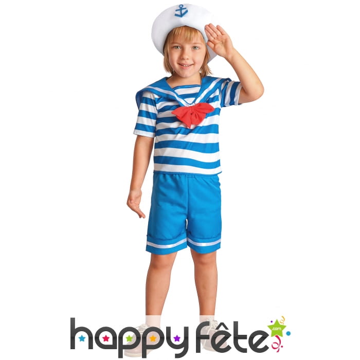 Costume de petit marin bleu et blanc avec short