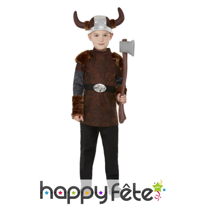 Costume de petit viking marron avec casque