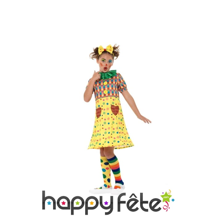 Costume de petite clown jaune à pois